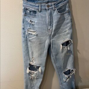 American Eagle Outfitters Blue Straight Leg High Rise Mom Jeans